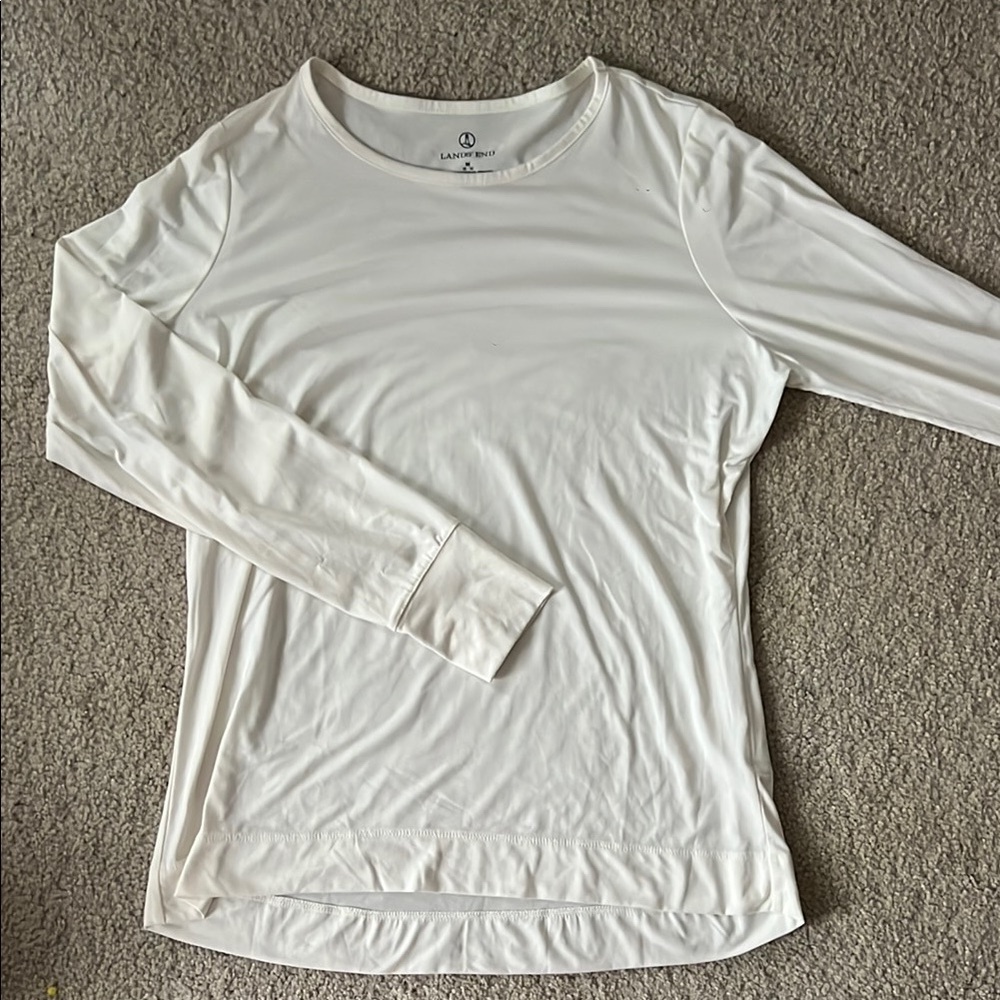 Lands' End Cream Thermal Fitted Long Sleeve